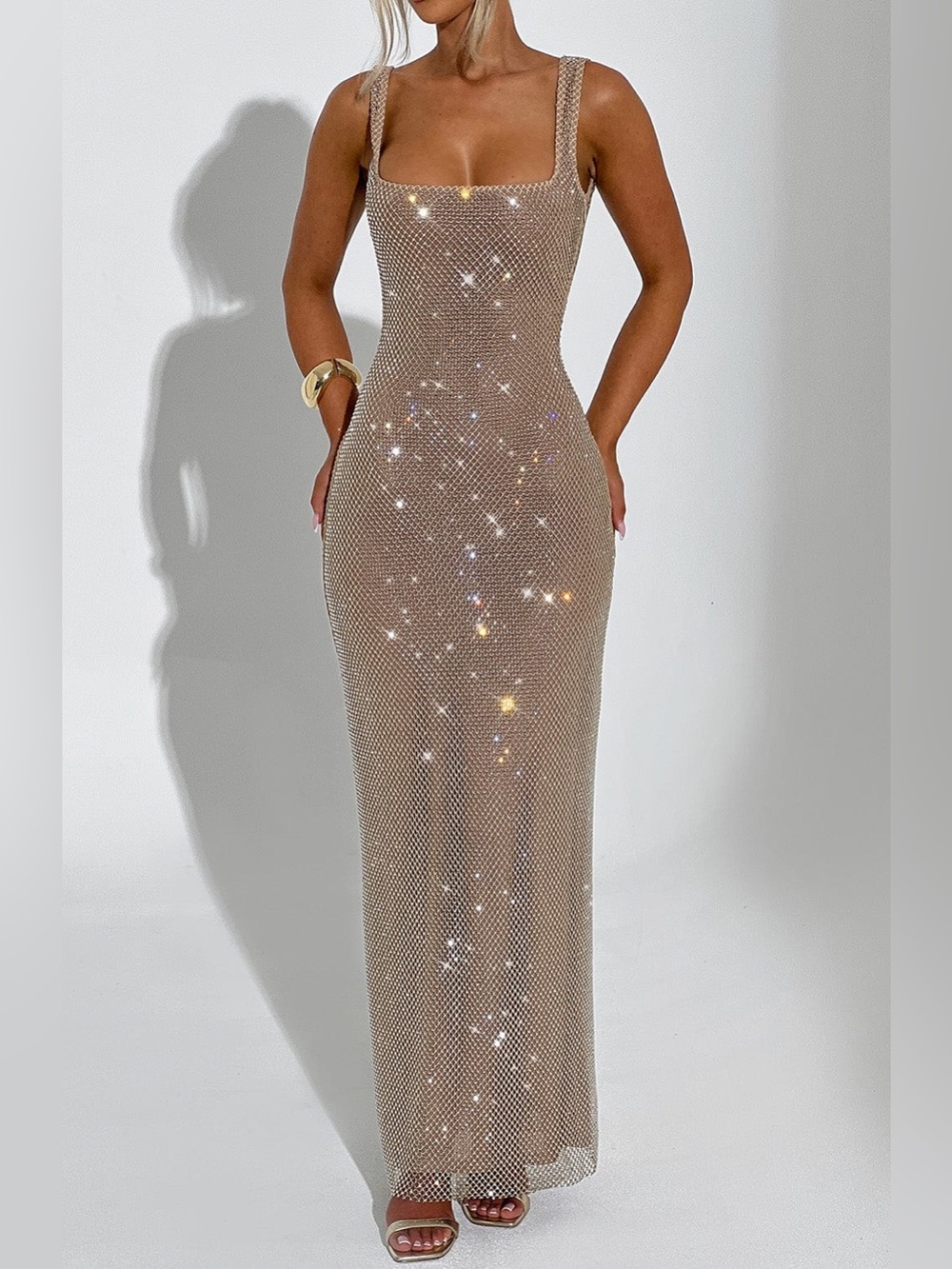 Babyboo Fashion Petra Gold Maxi Dress Size Medium NWT - Picture 3 of 10